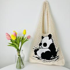 Korean fashion cute panda knitted corchet tote bag beach bag