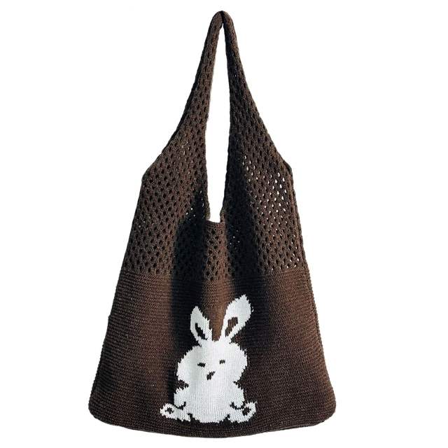 Korean fashion cute rabbit knitted corchet tote bag beach bag