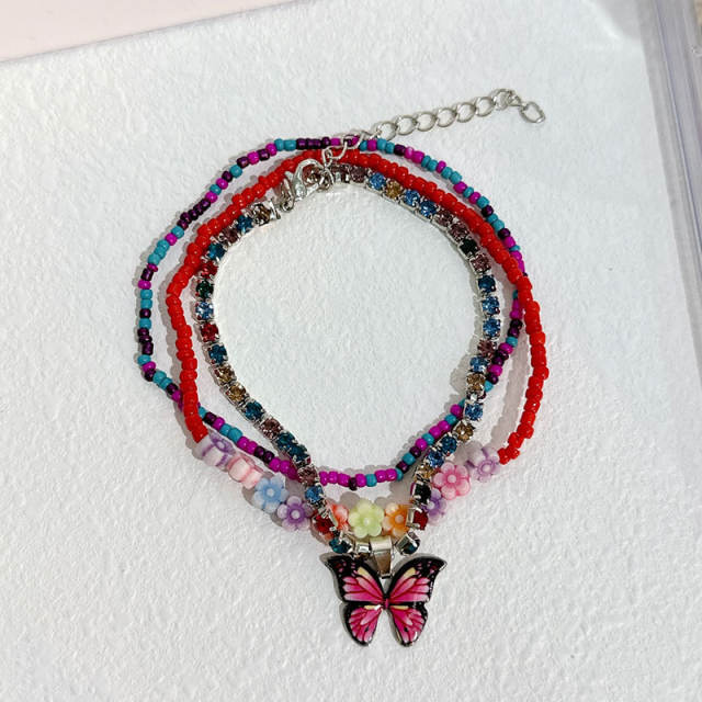 3pcs handmade colorful bead butterfly boho anklet