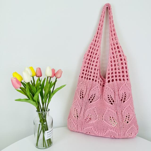 Korean fashion leaf design knitted corchet tote bag beach bag