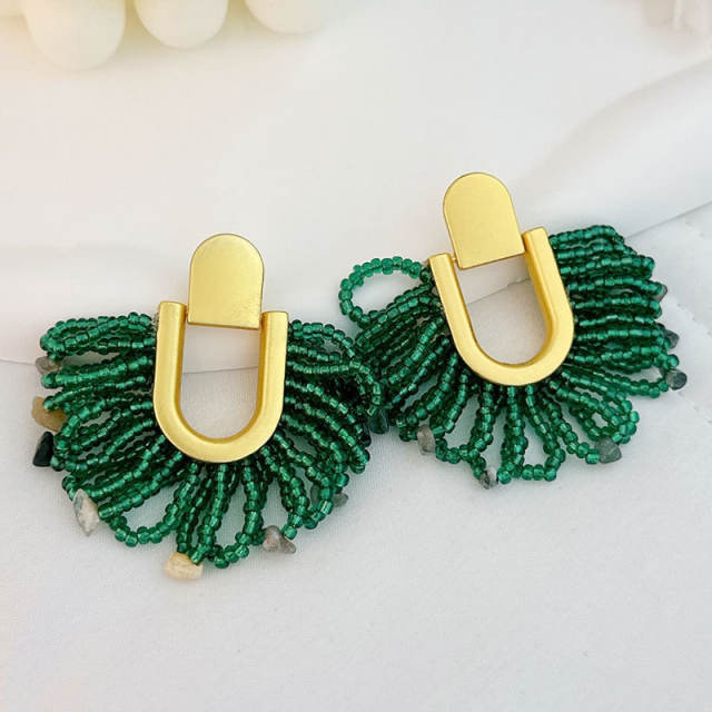 Creative boho colorful seed bead tassel u shape earrings