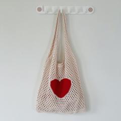 Korean fashion red heart corchet knitted tote bag holiday bag