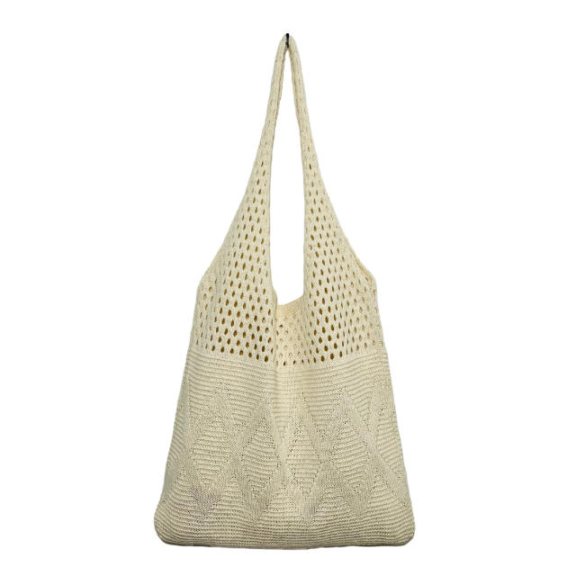 Plain color knitted corchet tote bag beach bag