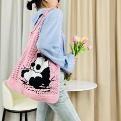 Korean fashion cute panda knitted corchet tote bag beach bag