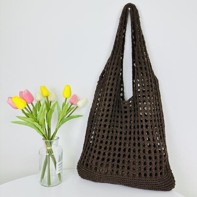 Plain color knitted corchet tote bag beach bag