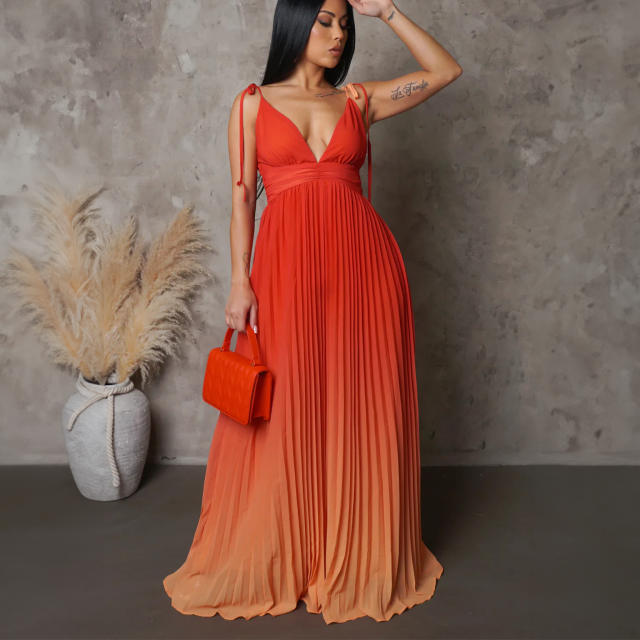 Sexy backless Gradient color maxi slip dress