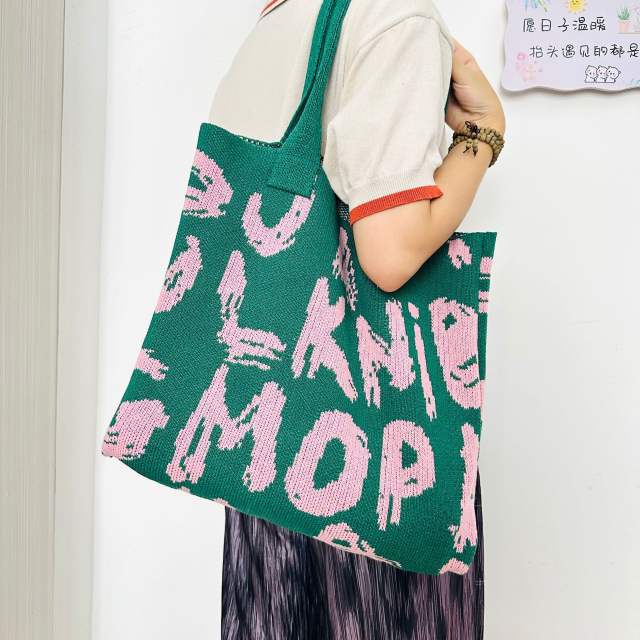 Korean fashion Letter pattern knitted tote bag