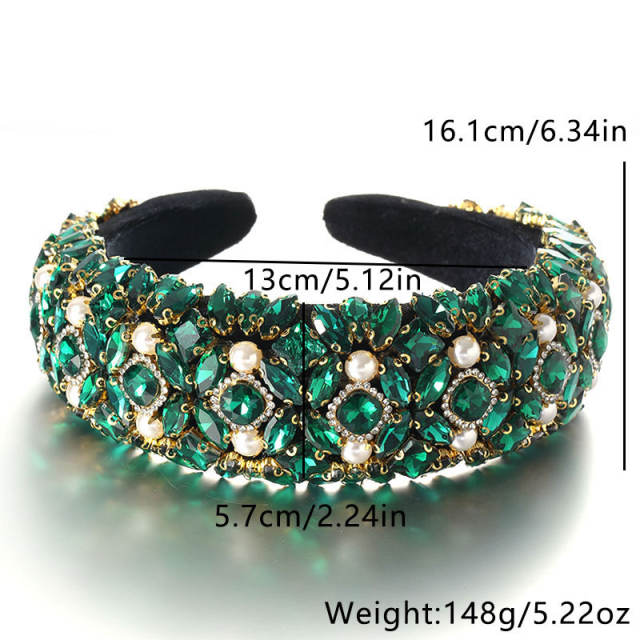Baroque luxury color glass crystal statement padded headband