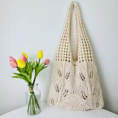 Korean fashion leaf design knitted corchet tote bag beach bag