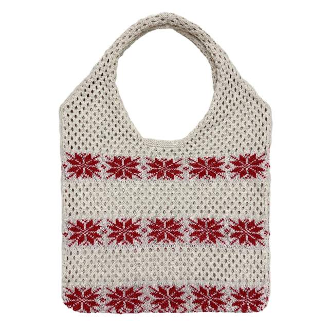 Christmas snowflake pattern knitted tote bag beach bag