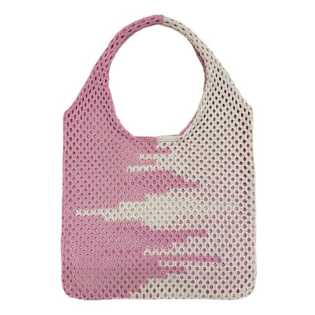 INS Y2K color matching knitted corchet tote bag for women