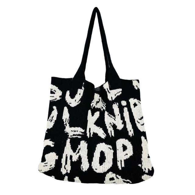 Korean fashion Letter pattern knitted tote bag