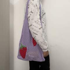 Hot sale cute strawberry knitted corchet women tote bag holiday bag