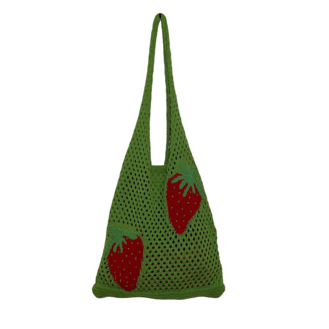 Hot sale cute strawberry knitted corchet women tote bag holiday bag