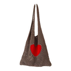 Korean fashion red heart corchet knitted tote bag holiday bag