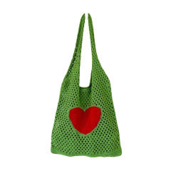 Korean fashion red heart corchet knitted tote bag holiday bag