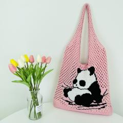 Korean fashion cute panda knitted corchet tote bag beach bag