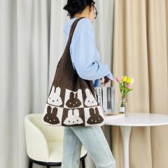 Korean fashion cute rabbit knitted corchet tote bag beach bag