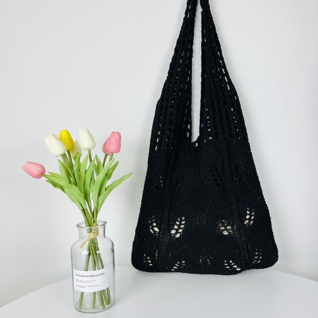 Korean fashion leaf design knitted corchet tote bag beach bag