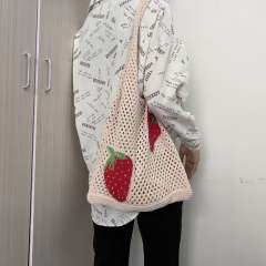 Hot sale cute strawberry knitted corchet women tote bag holiday bag