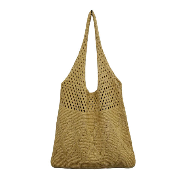 Plain color knitted corchet tote bag beach bag