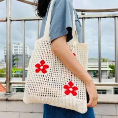 Y2K red color flower knitted corchet tote bag beach bag