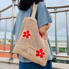 Y2K red color flower knitted corchet tote bag beach bag