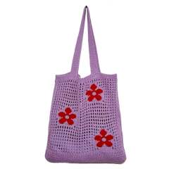Y2K red color flower knitted corchet tote bag beach bag
