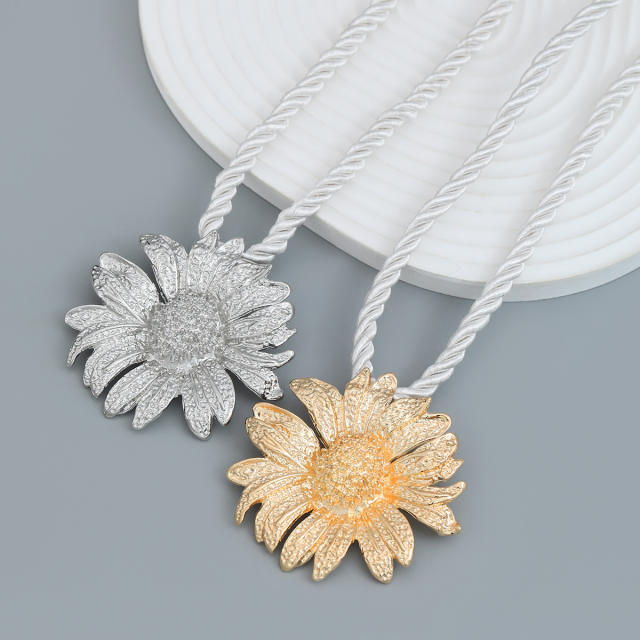 Summer chunky sunflower pendant rope necklace