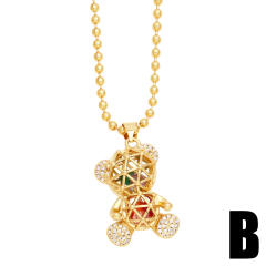 Hiphop sweet bear pendant gold plated copper necklace