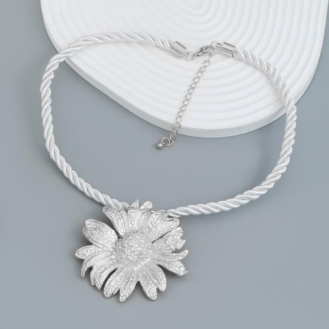 Summer chunky sunflower pendant rope necklace