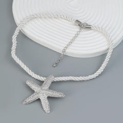 Summer chunky starfish pendant rope chain necklace