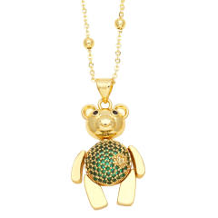 Cute bear pendant cubic zircon copper necklace