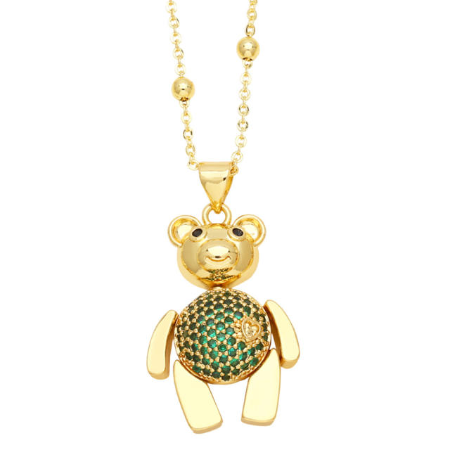 Cute bear pendant cubic zircon copper necklace