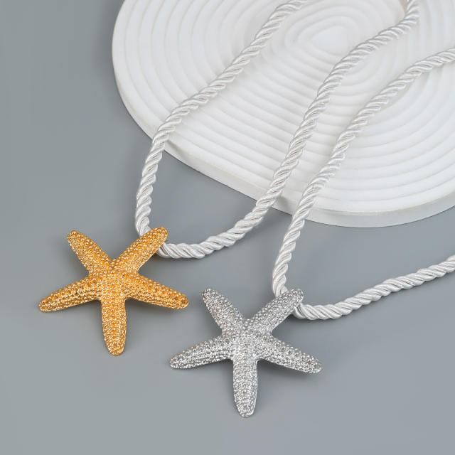 Summer chunky starfish pendant rope chain necklace