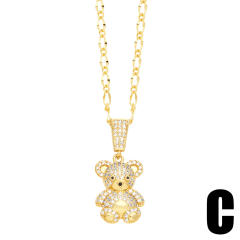 Hiphop sweet bear pendant gold plated copper necklace