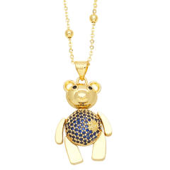 Cute bear pendant cubic zircon copper necklace