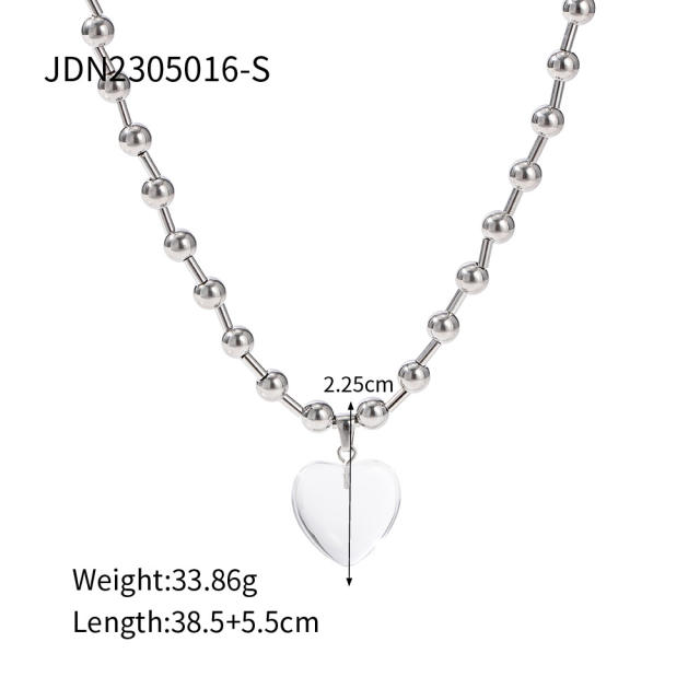 Chunky clear heart pendant stainless steel choker necklace
