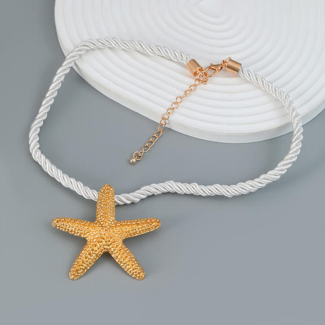 Summer chunky starfish pendant rope chain necklace