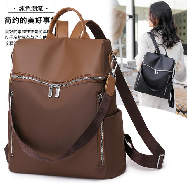Casual plain color nylon women backpack