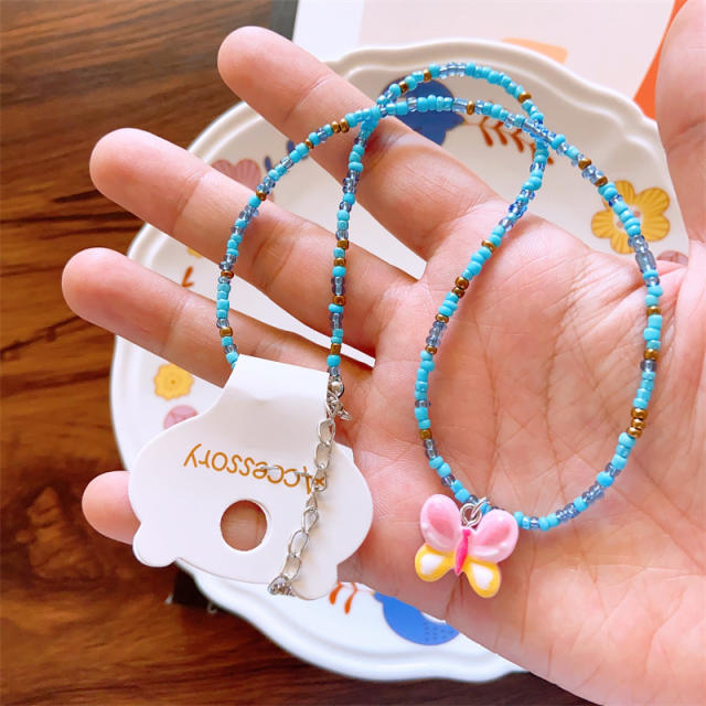 Korean fashion cute resin flower pendant bead necklace for kids