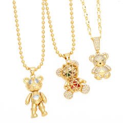 Hiphop sweet bear pendant gold plated copper necklace
