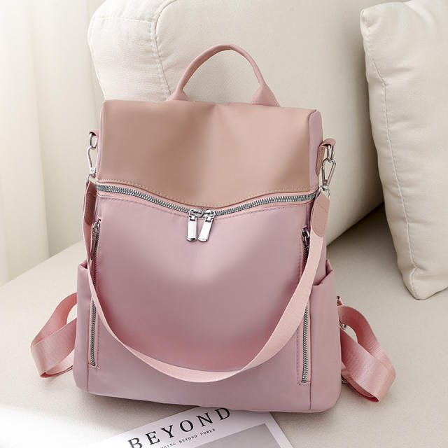 Casual plain color nylon women backpack