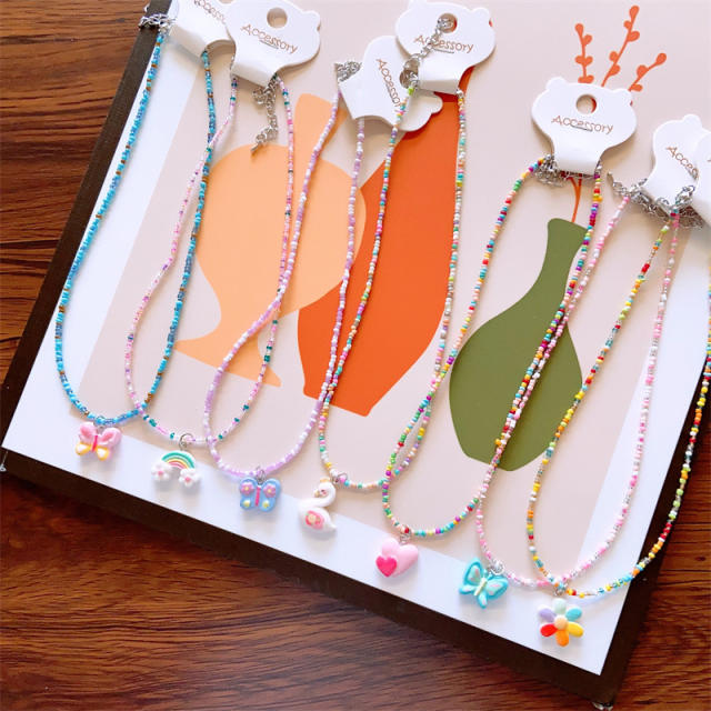 Korean fashion cute resin flower pendant bead necklace for kids