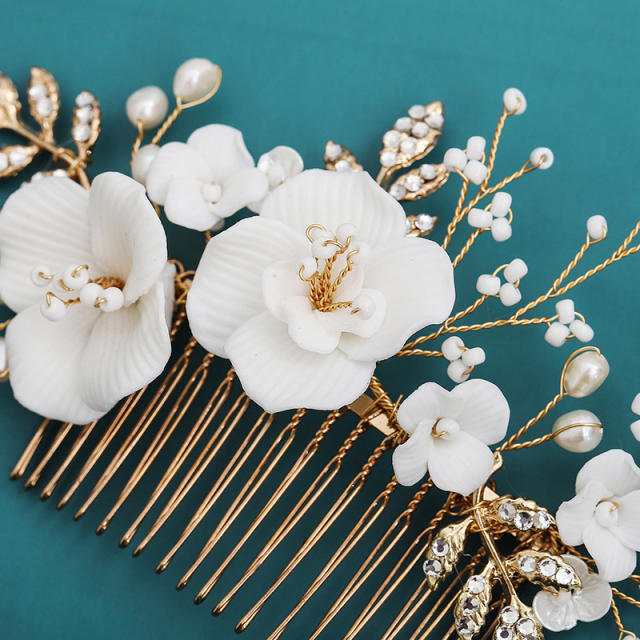 Handmade luxury ceramics flower pearl hair combs