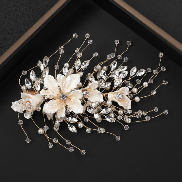 Handmade crystal bead flower hair clips for bridal