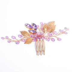 Vintage amethyst crystal leaf design hair combs