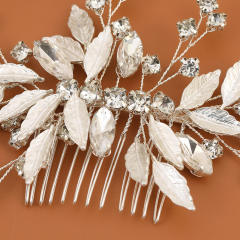 Handmade silver color rhinestone leaf design wedding hair combs
