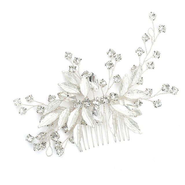 Handmade silver color rhinestone leaf design wedding hair combs