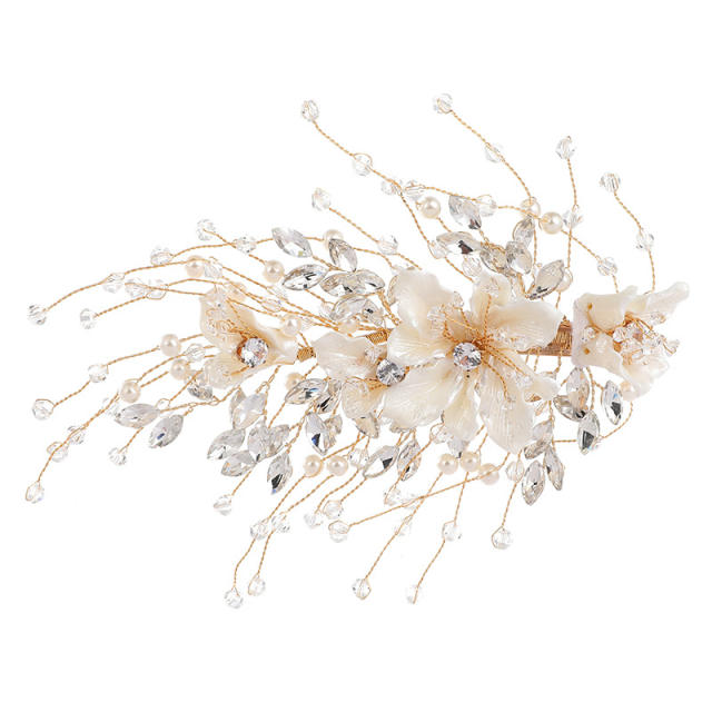 Handmade crystal bead flower hair clips for bridal
